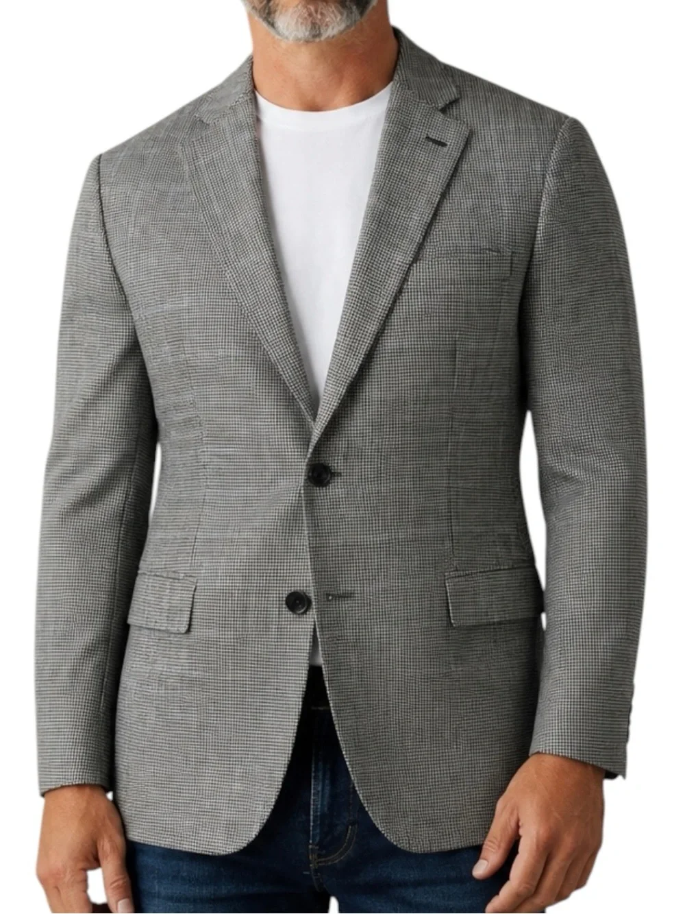 BROOKS BROTHERS 100% Worsted Wool Gray Houndstooth Two-Button Blazer 42R -- WOW!